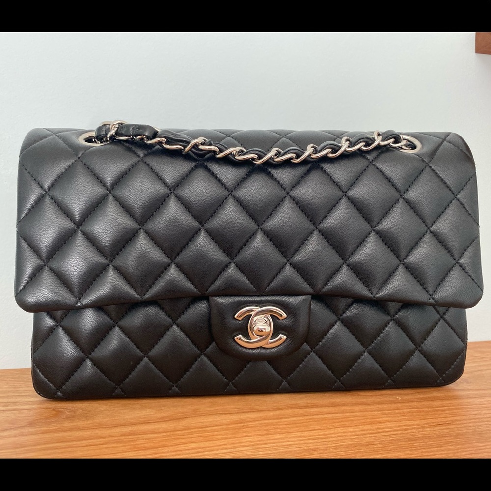 Chanel Black Lambskin Medium M/L Classic Flap Bag